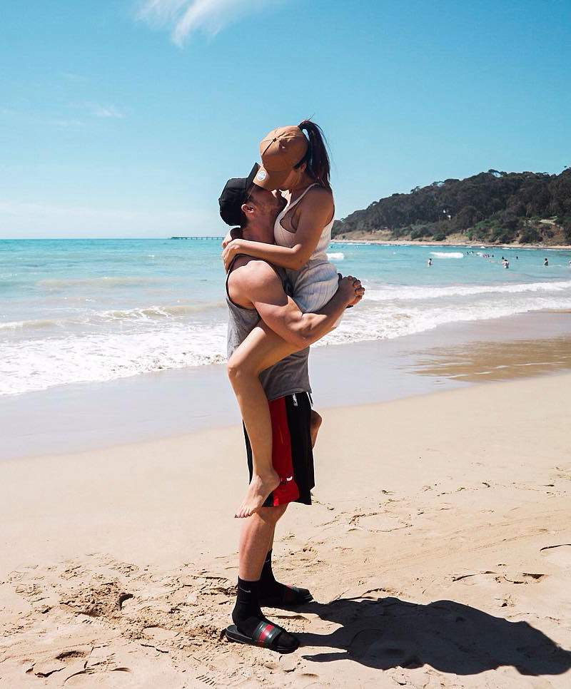 Lana Jurcevic with her boyfriend Filip Kratofil on a beach in Australia